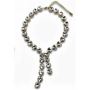 NEW PINK PANACHE women's clear heart rhinestone lariat necklace in gold